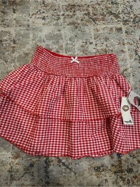 Sugarkiss Red Gingham Ruffle Skater Skirt NWT Large